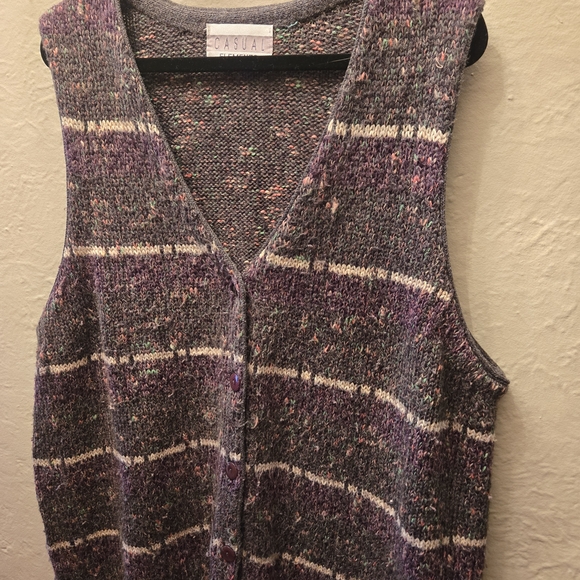 Vintage 90s Chunky Knit Button Front Sweater Vest Oversized - Picture 4 of 7